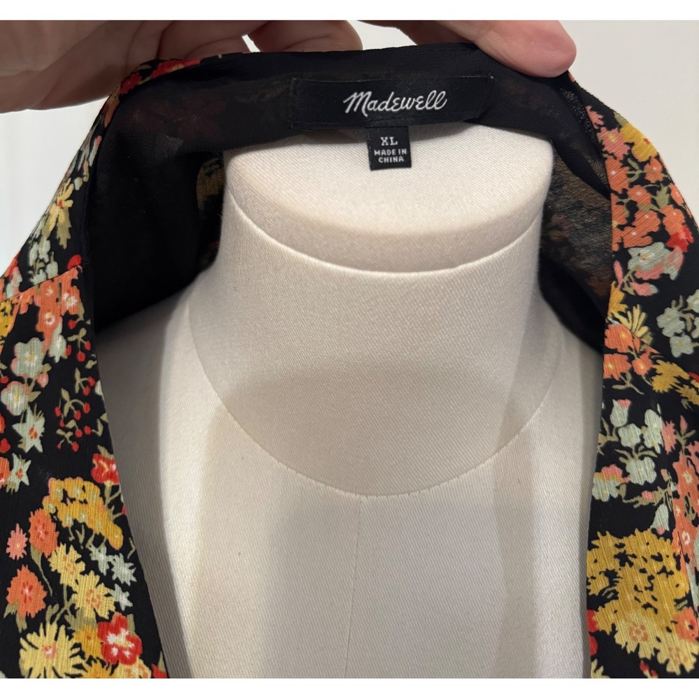 Madewell Flower Garden Faux Wrap Peplum Top Black Floral Dolman Sleeve XL - Picture 8 of 8